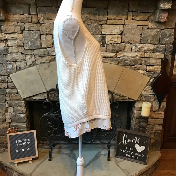 NWOT LOFT Floral Mixed Media Sweater Tank Large - Picture 2 of 6